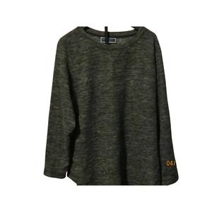 Karen Scott Womens 1X Green Space Dye Long Sleeve Crew Neck Top Curved Hem